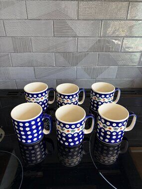 Vintage Boleslawiec Polish Pottery Mugs (6x)